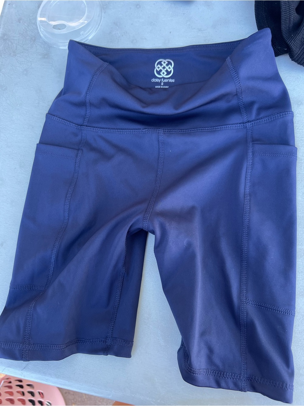 Daisy Fuentes Deep Navy High-Waist Bike Shorts with Side Pockets